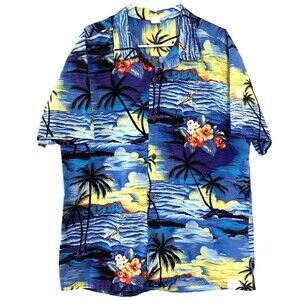 Palm Wave Hawaii Shirt Mens XL 100% Cotton Floral Surfing Beachy Vacation